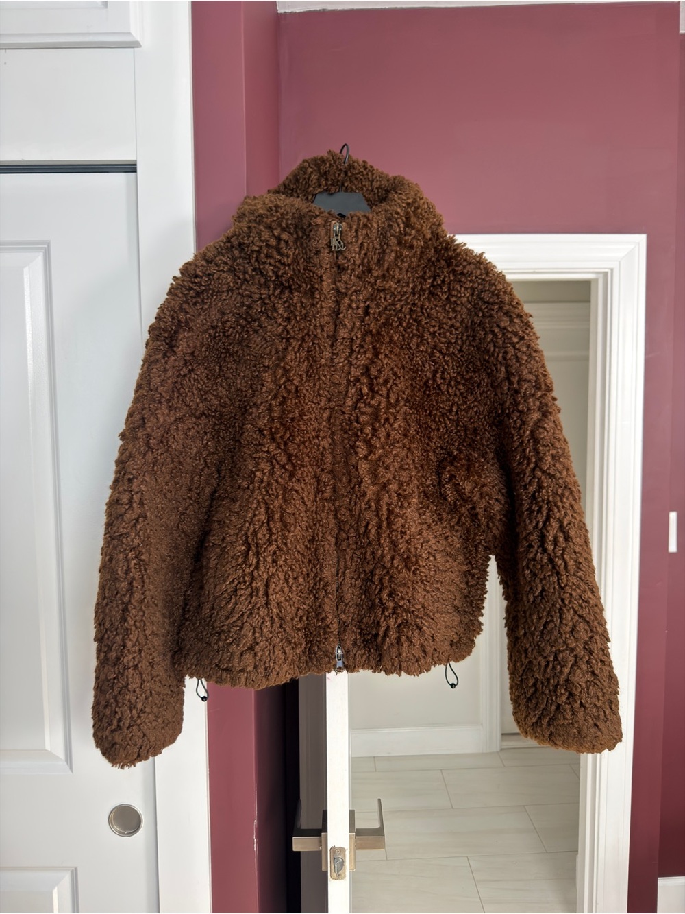 Zara Brown Teddy Sherpa Jacket - Zip Front Cozy Coat